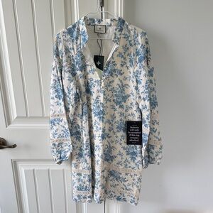 Tuckernuck NWT Forget Me Not Floral Cotton Linen Mini Maryse Caftan